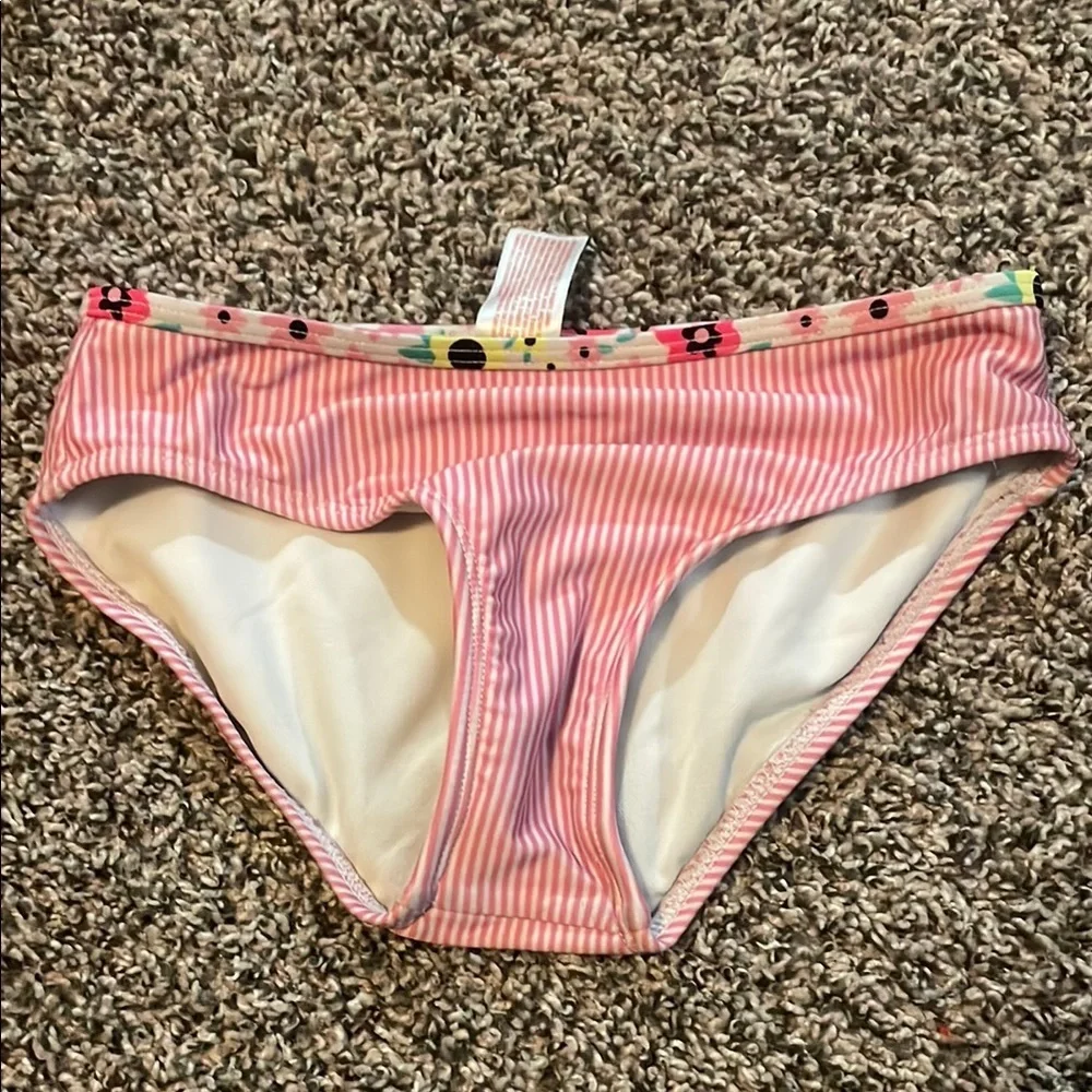 Cat & Jack Pink Striped Bikini Bottom with Floral Trim Only